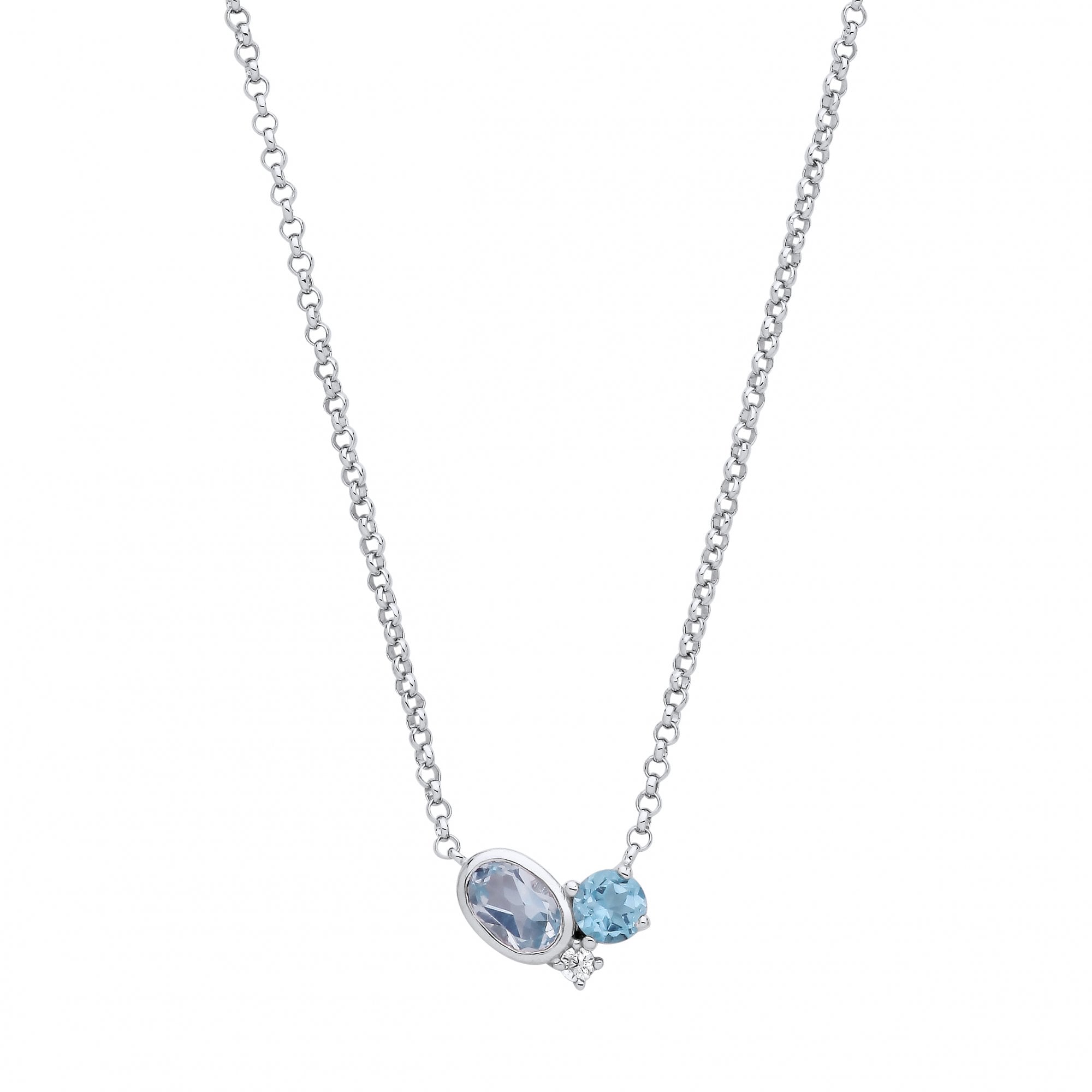 Silver Swiss Blue Topaz & Sky Blue Topaz CZ Pendant Necklace