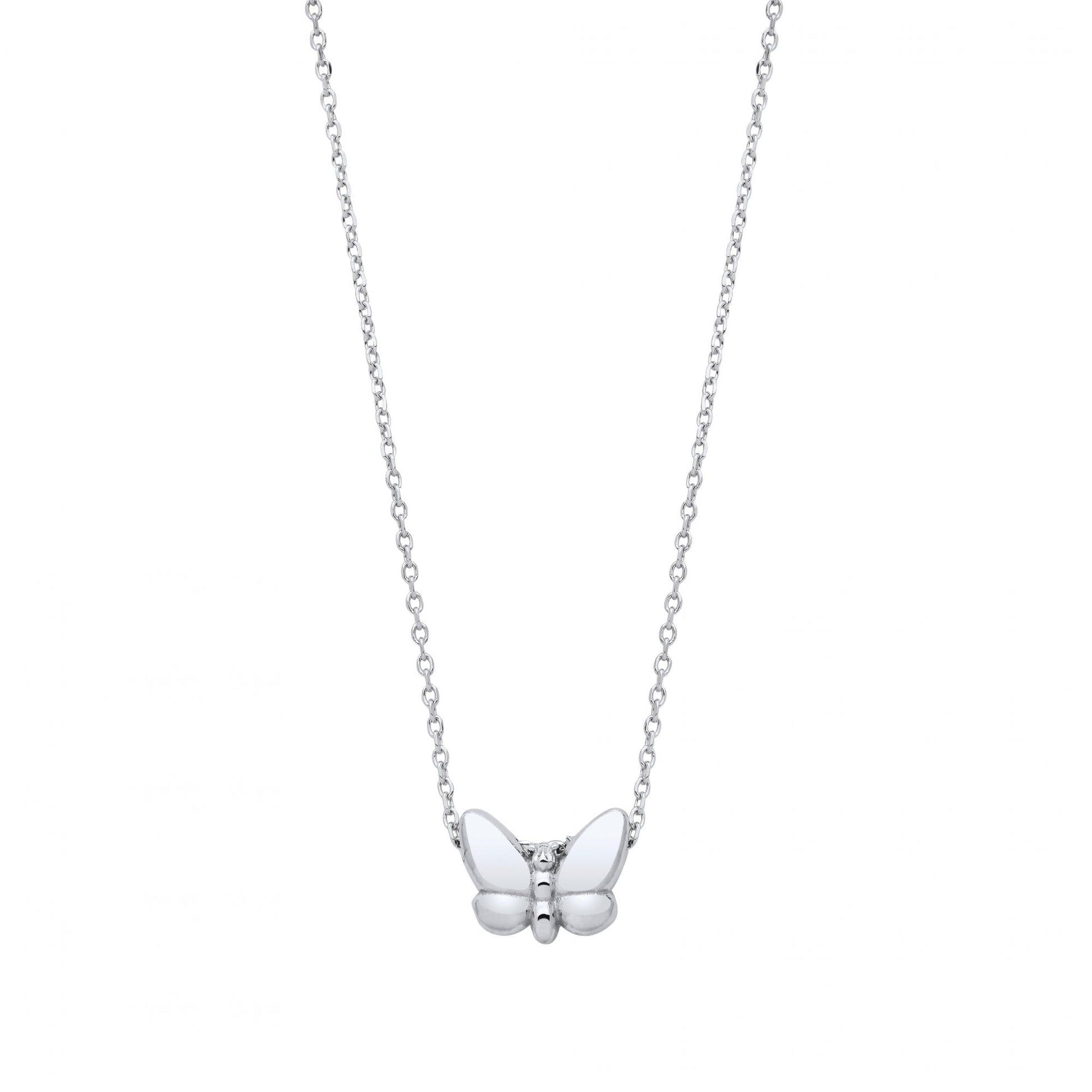 Silver Plain Butterfly Pendant Necklace