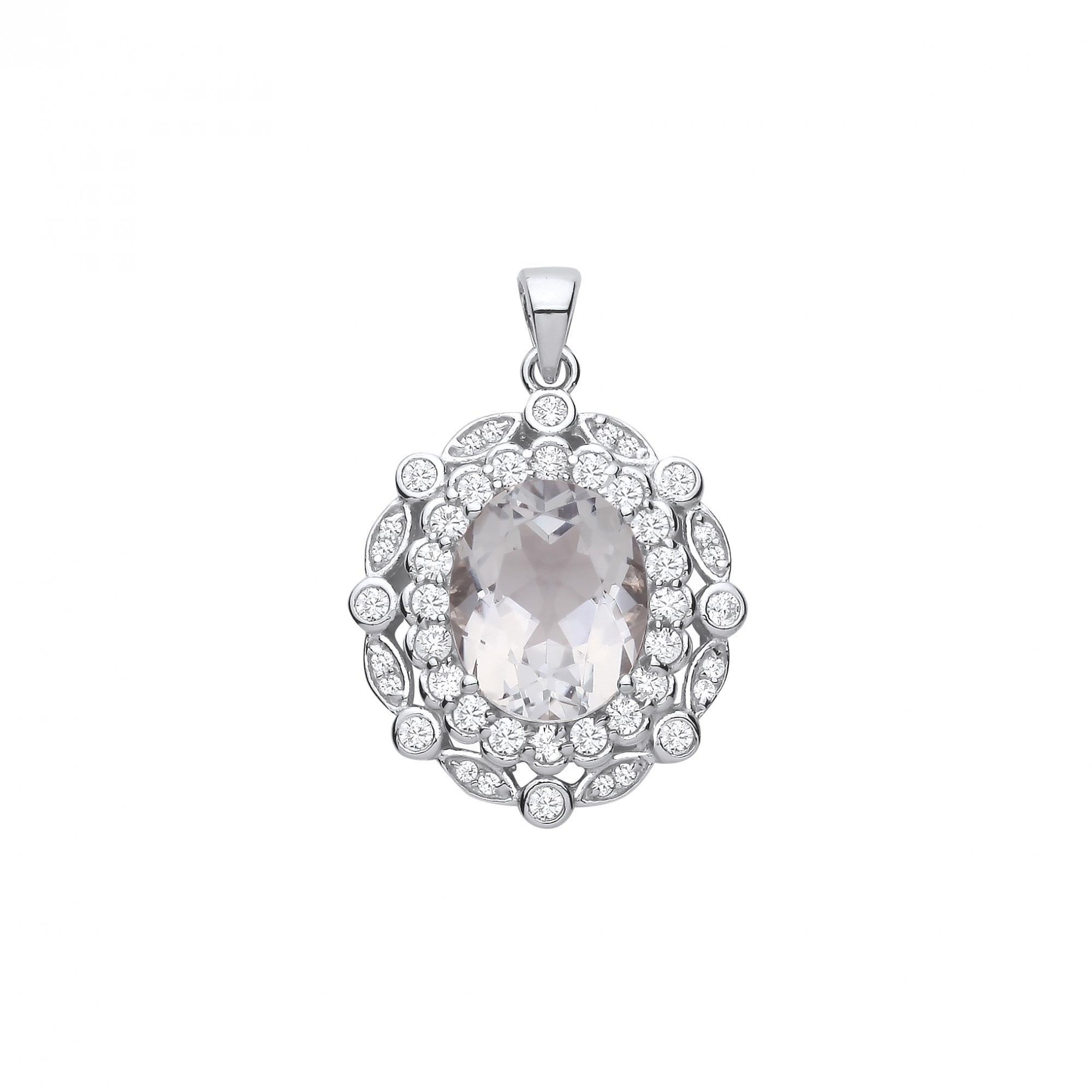 Silver Light Green Quartz & White CZ Pendant