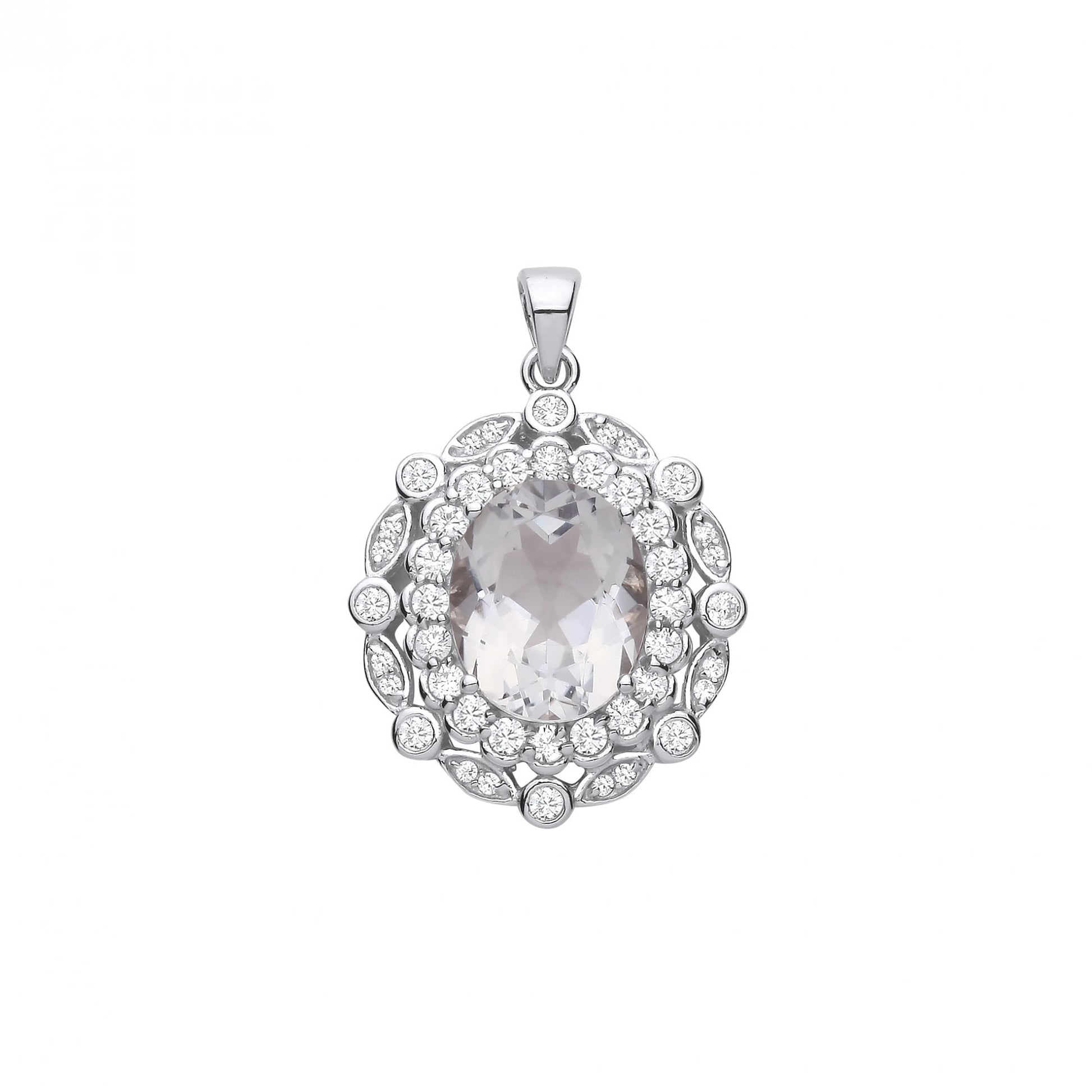 Silver Light Green Quartz & White CZ Pendant