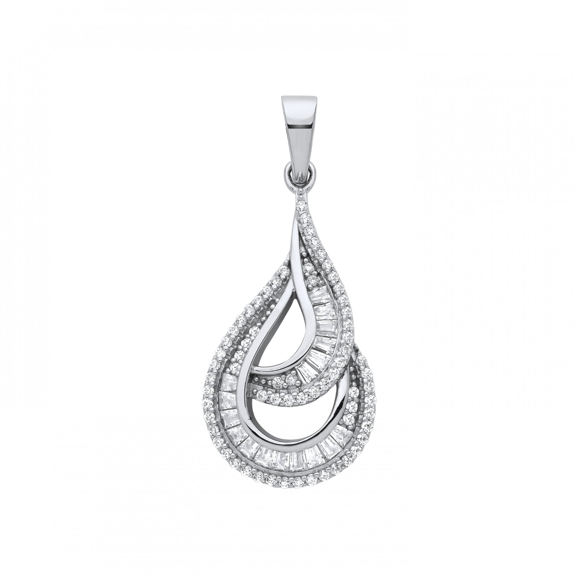 Silver CZ Fancy Tear Drop Pendant