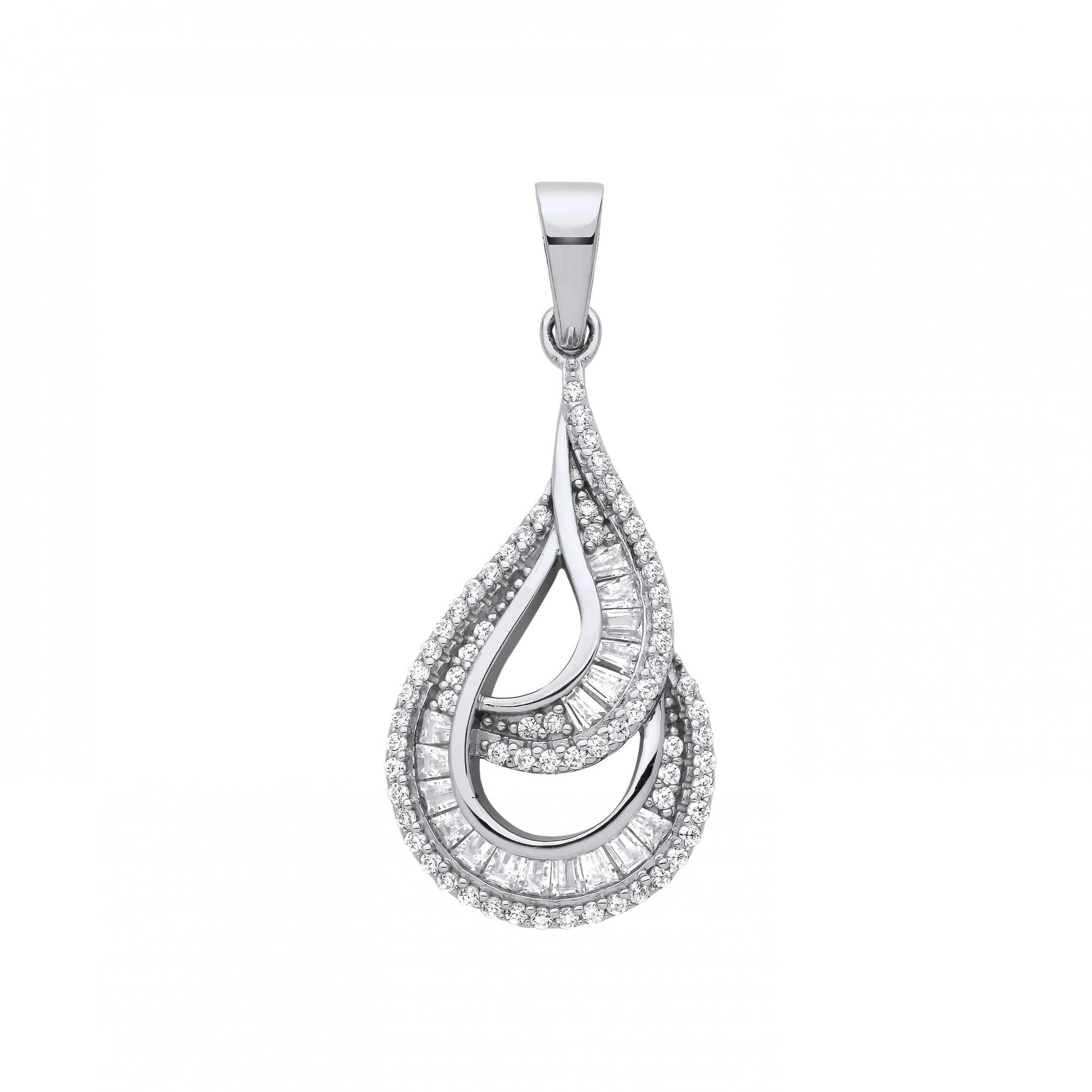 Silver CZ Fancy Tear Drop Pendant