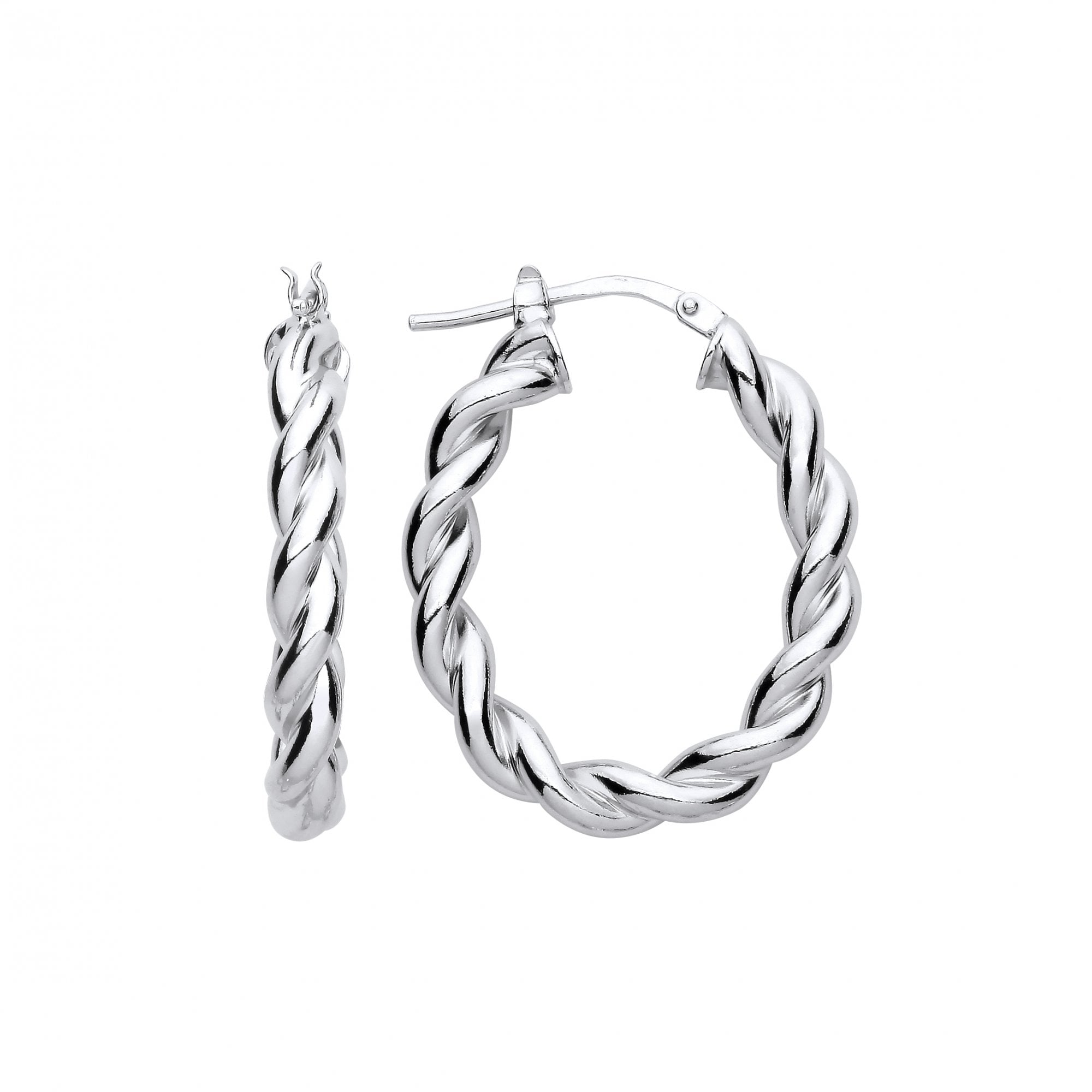 Silver Platinum Plate Twist Oval Hooop Earrings