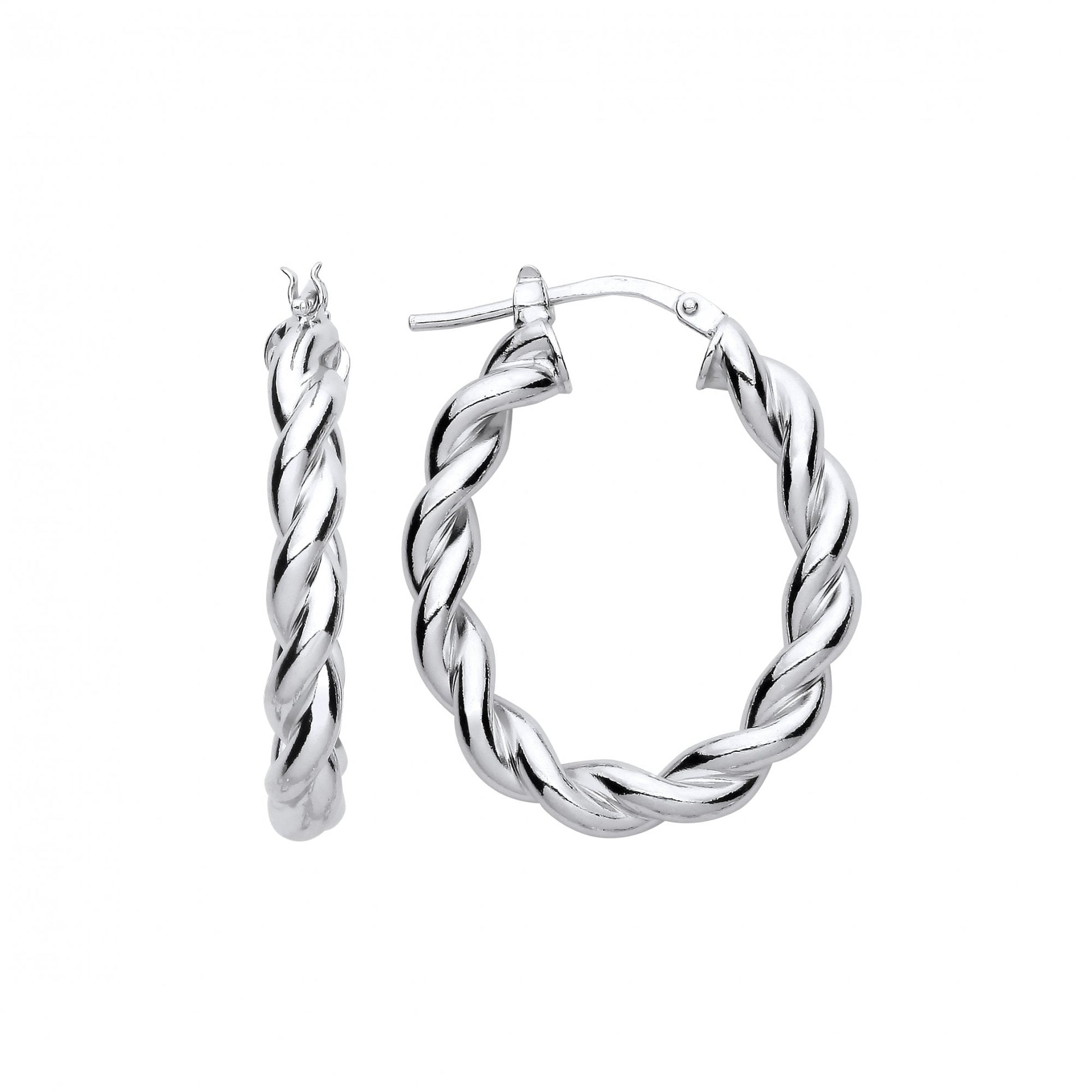 Silver Platinum Plate Twist Oval Hooop Earrings