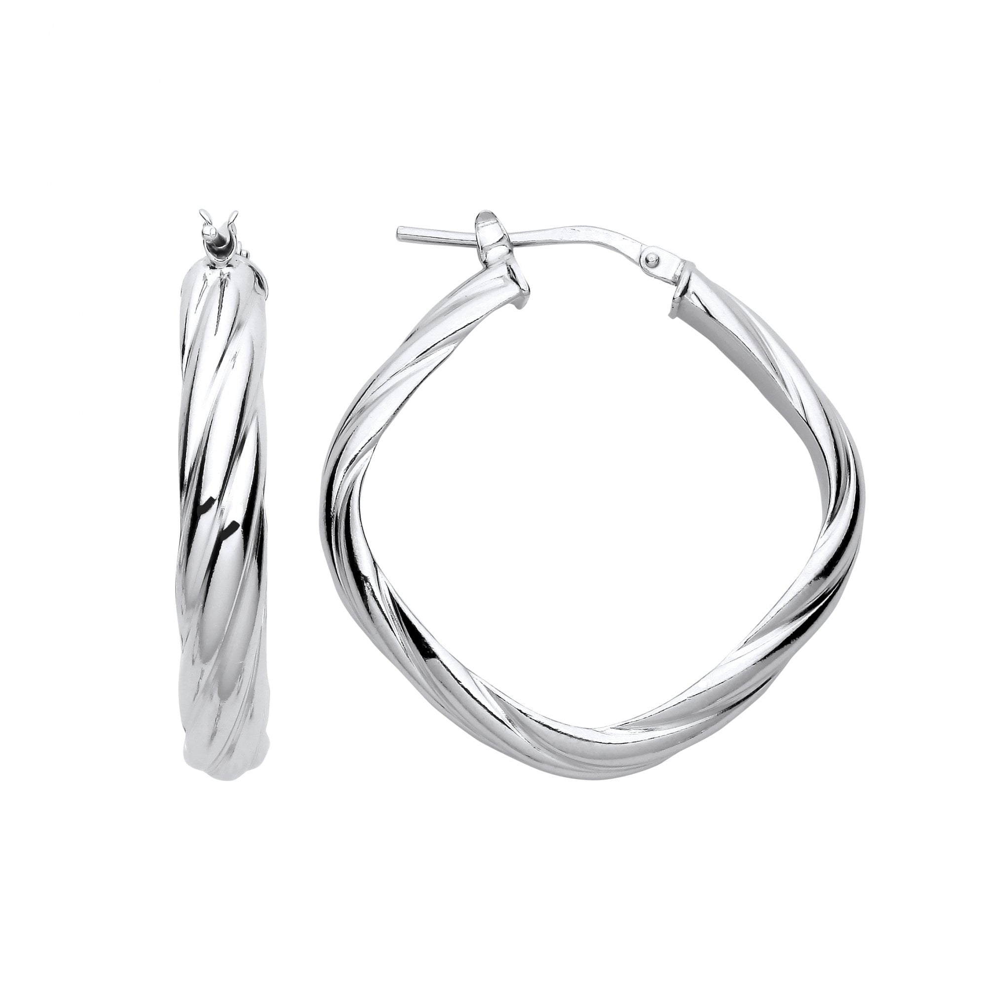 Silver Platinum Plate Twist Square Hoop Earrings