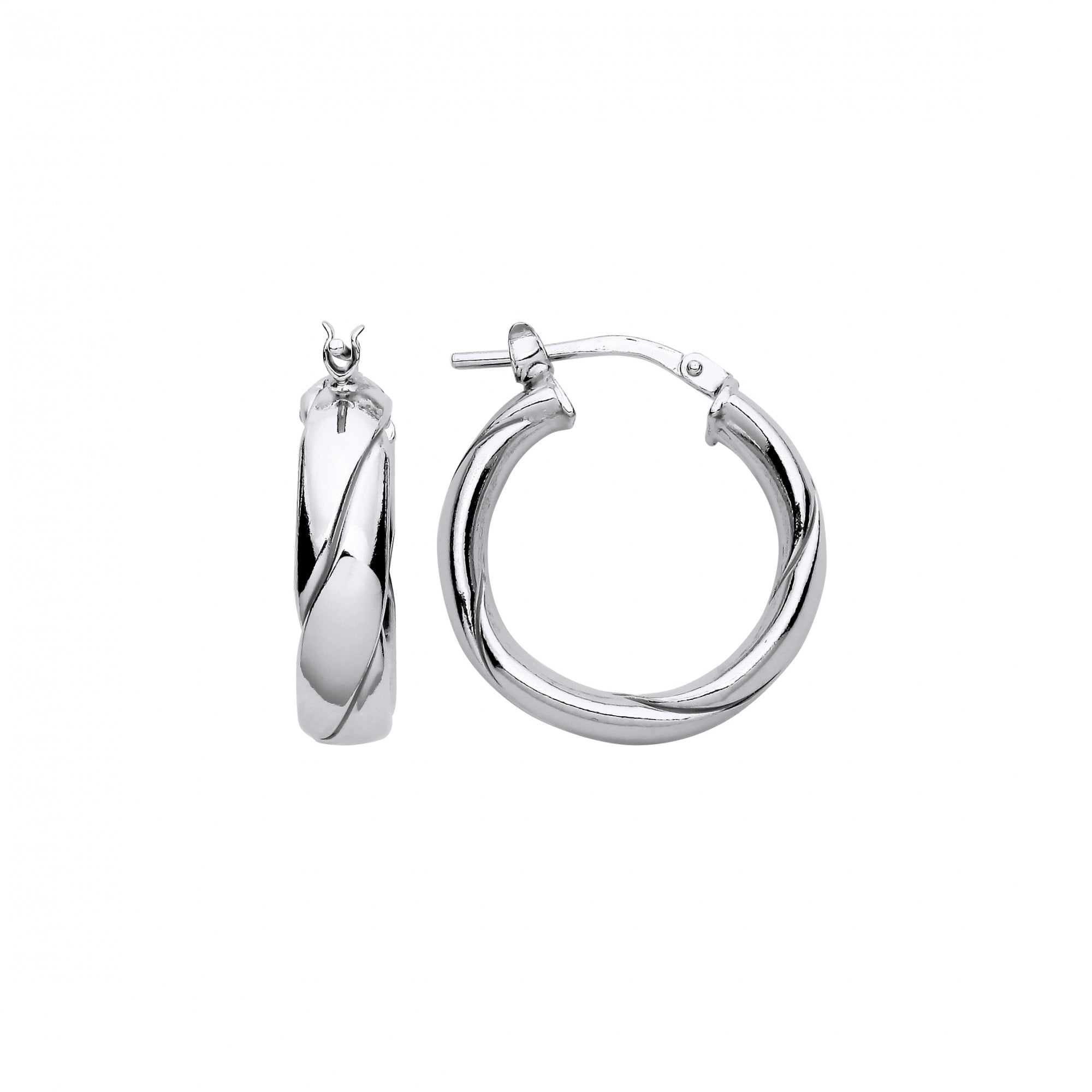 Silver Platinum Plate Twist Hoop Earrings