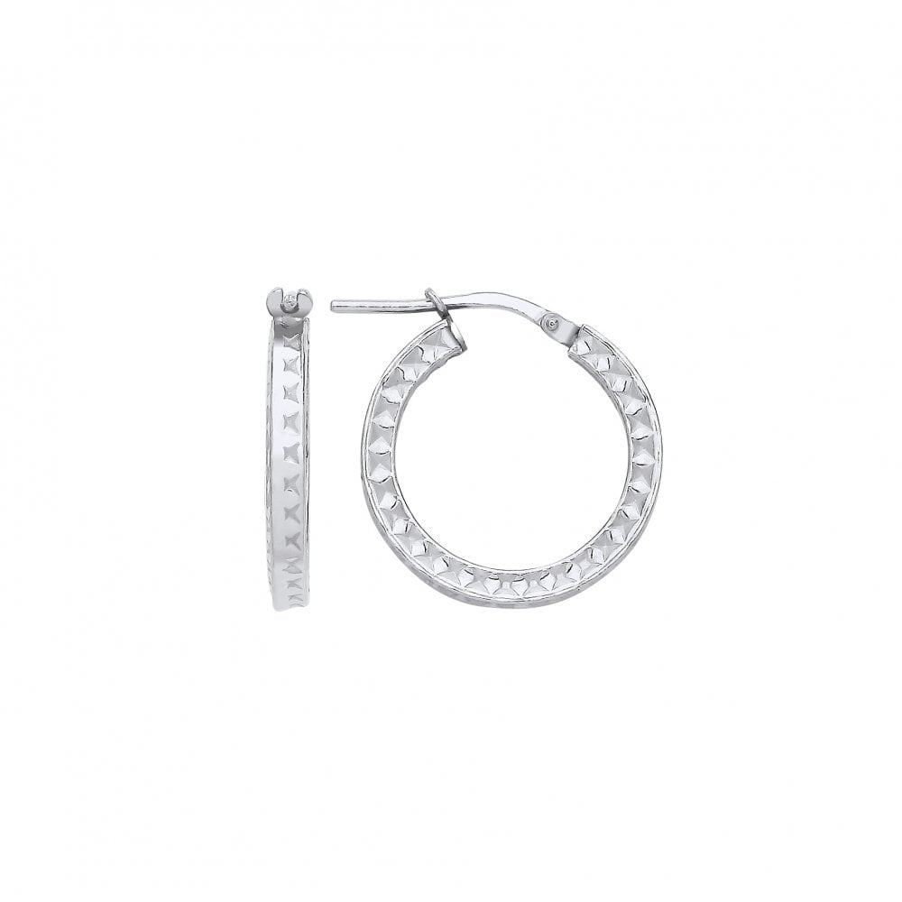 Platinum Plate 15mm Diamond Cut Hoop Earrings