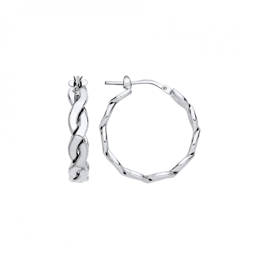 Platinum Plate 20mm Flat Twist Hoop Earrings
