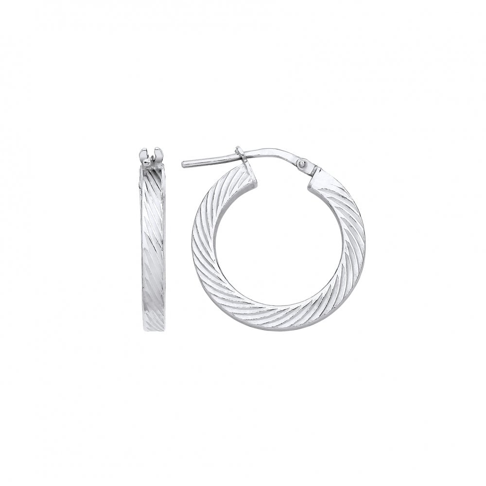 Platinum Plate 15mm Ribbed Hoop Earrings