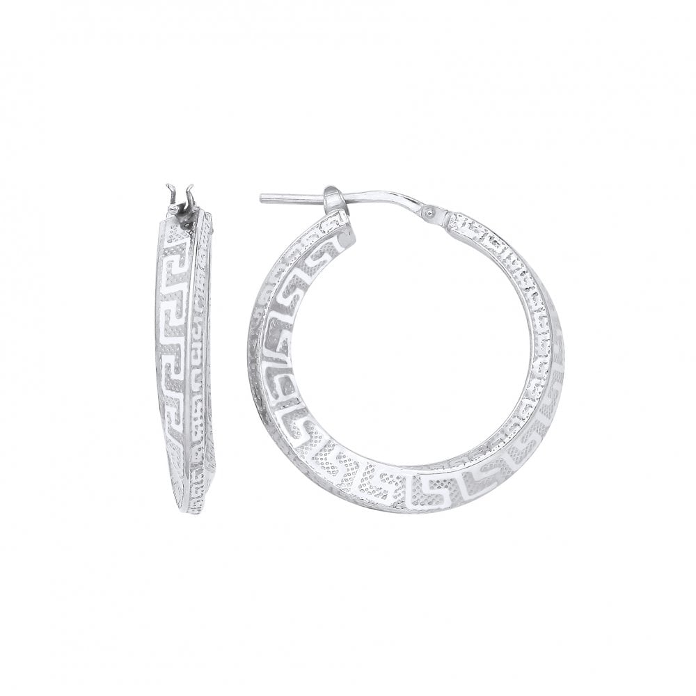 Platinum Plate 20mm Greek Key Swirl Hoop Earrings