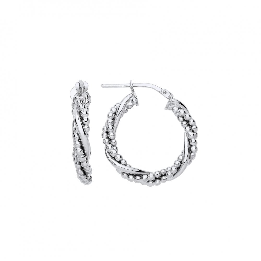 Platinum Plate 15mm Bead & Plain Twist Hoop Earrings
