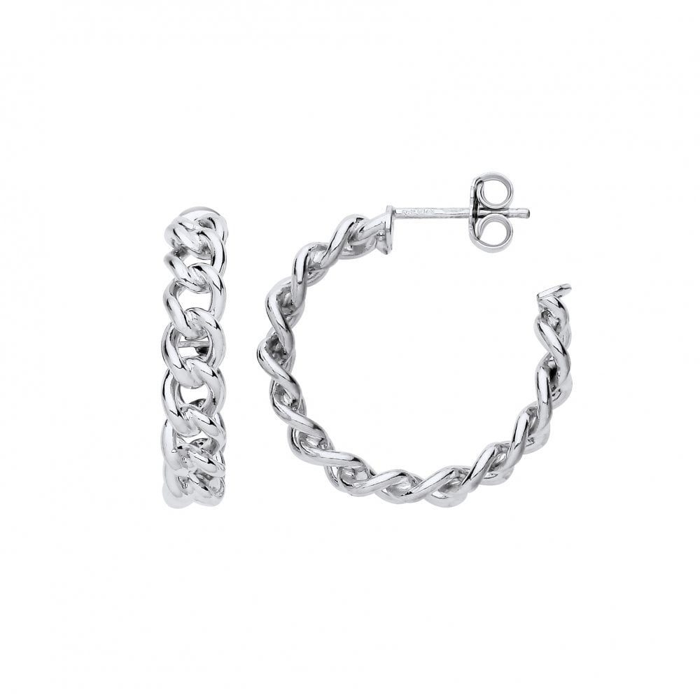 Platinum Plate Chain Link Half Hoop Earrings