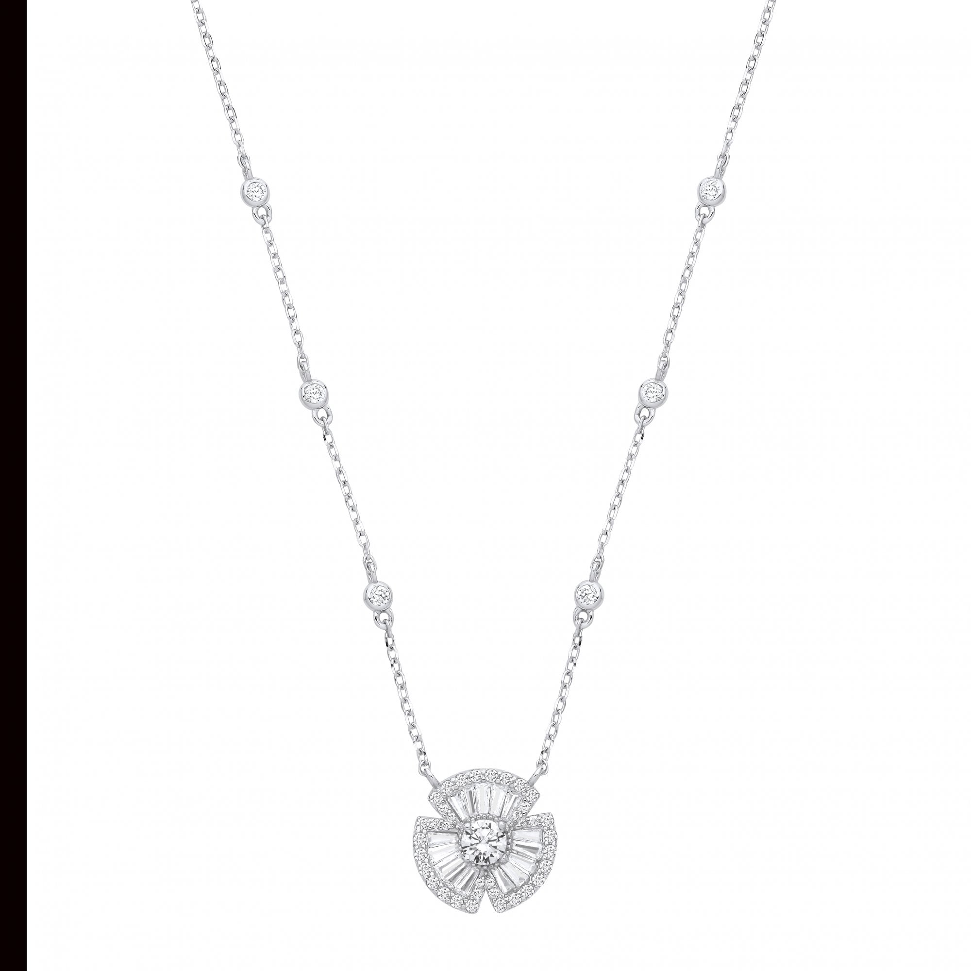 Silver CZ Baguette Fancy Pendant Necklace