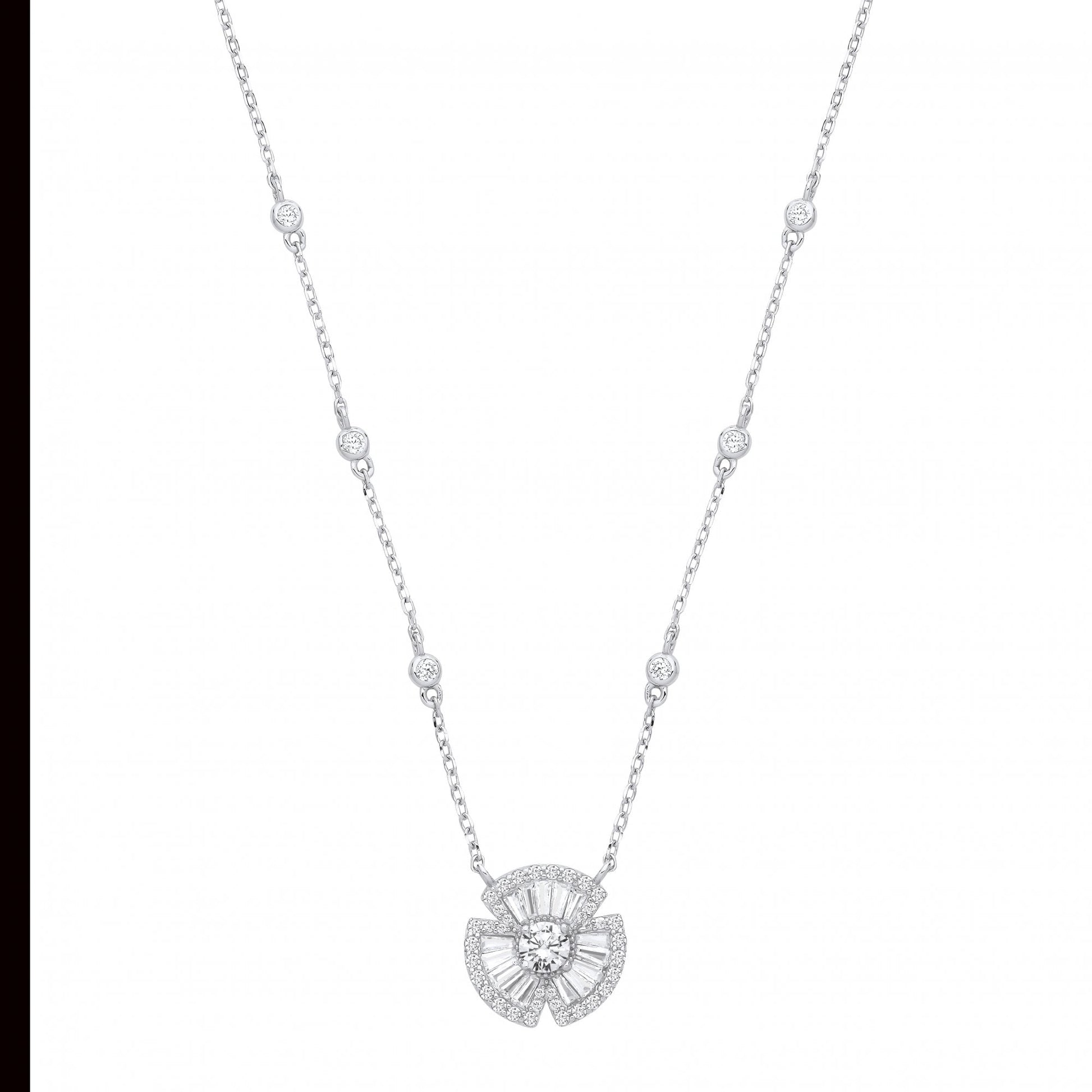 Silver CZ Baguette Fancy Pendant Necklace