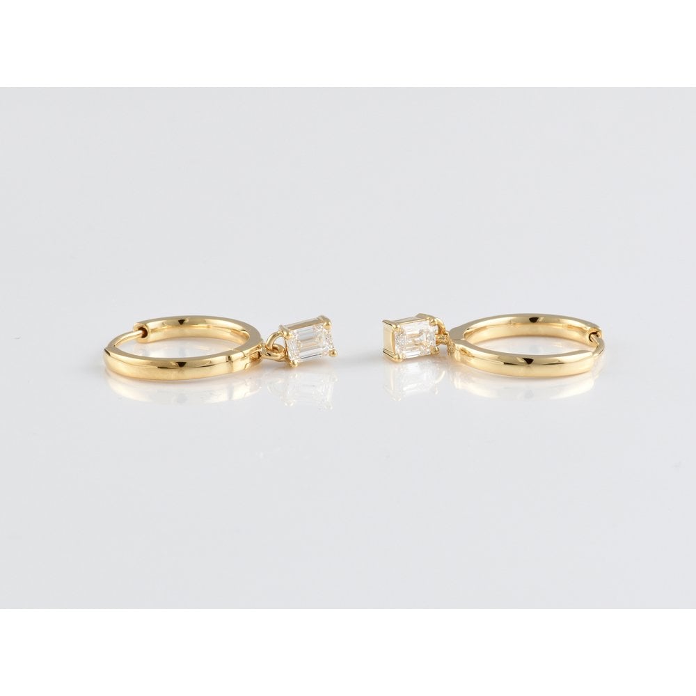 Yellow Gold Emerald Cut Diamond Hoop Drop Earrings 0.60ct
