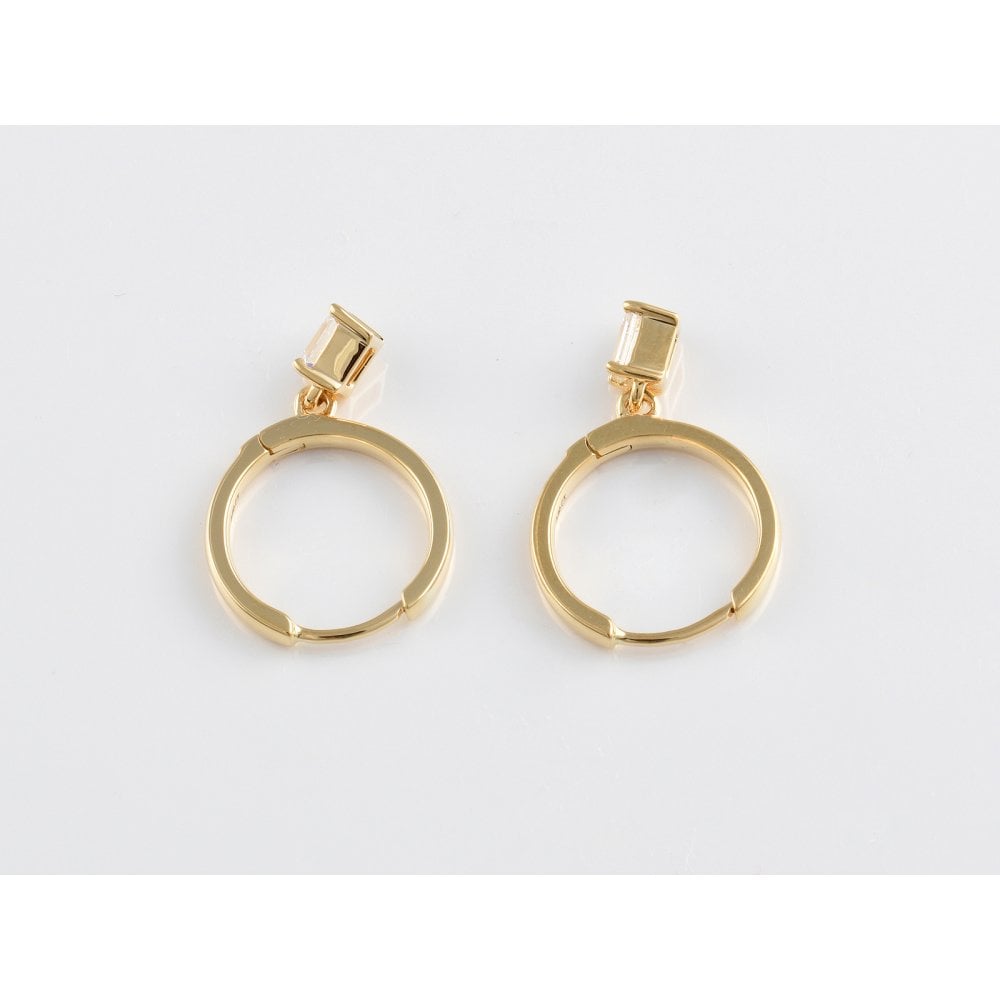 Yellow Gold Emerald Cut Diamond Hoop Drop Earrings 0.60ct