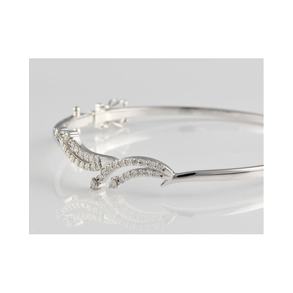 18ct White Gold Diamond Hinged Bangle With Two Figure Of Eight Safety Clasps