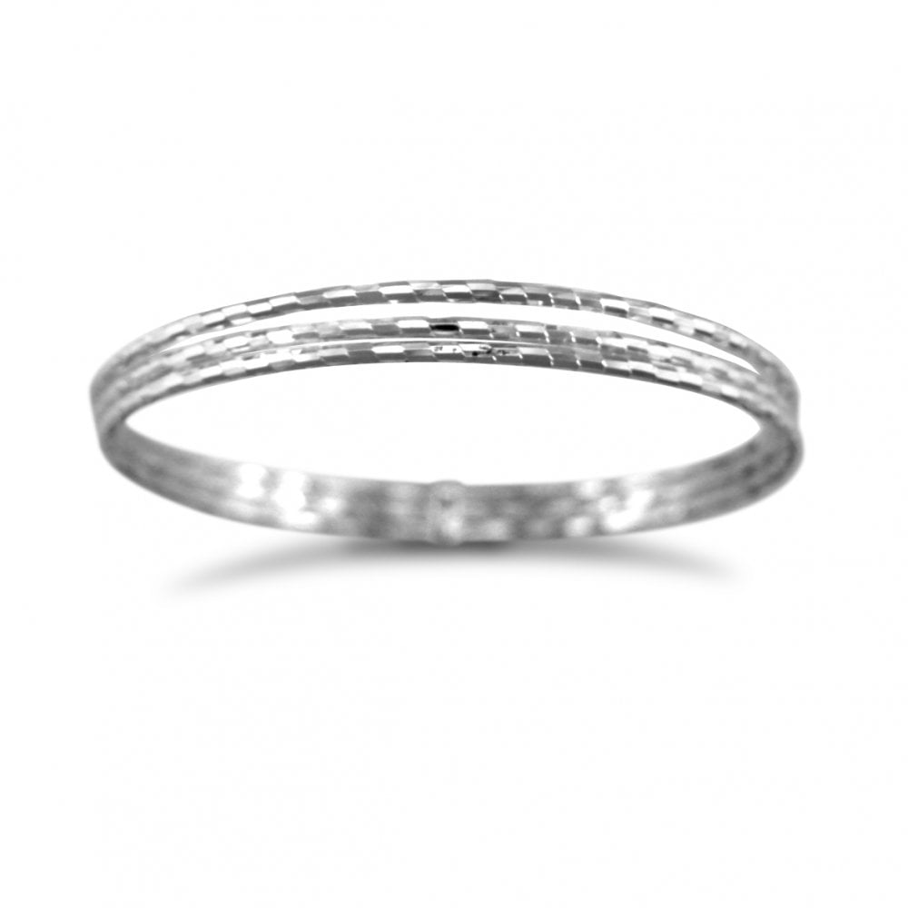 925 Silver 3 Strand Diamond Cut Slave Bangle