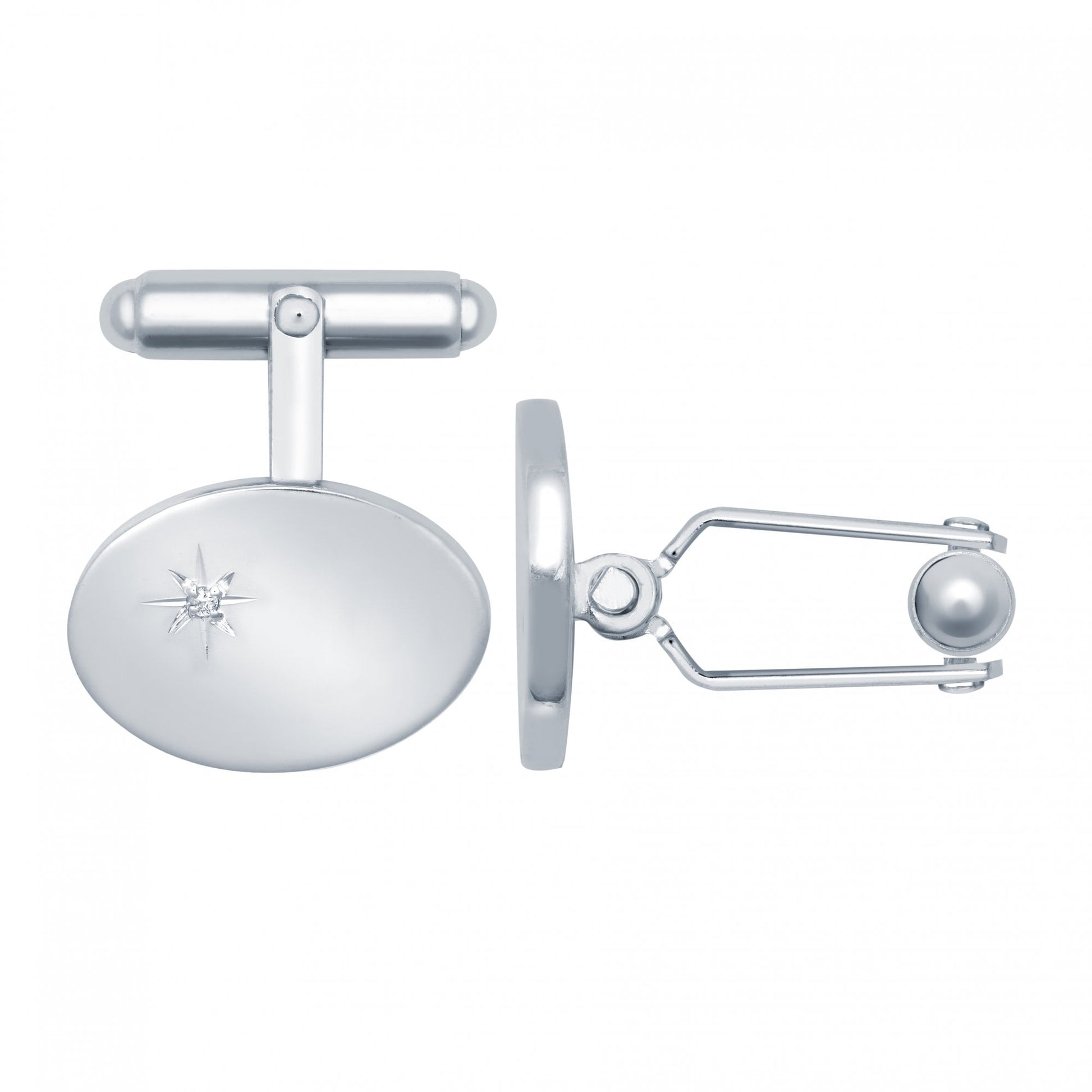 925 Silver Diamond Set Oval Cufflinks Swivel Backs