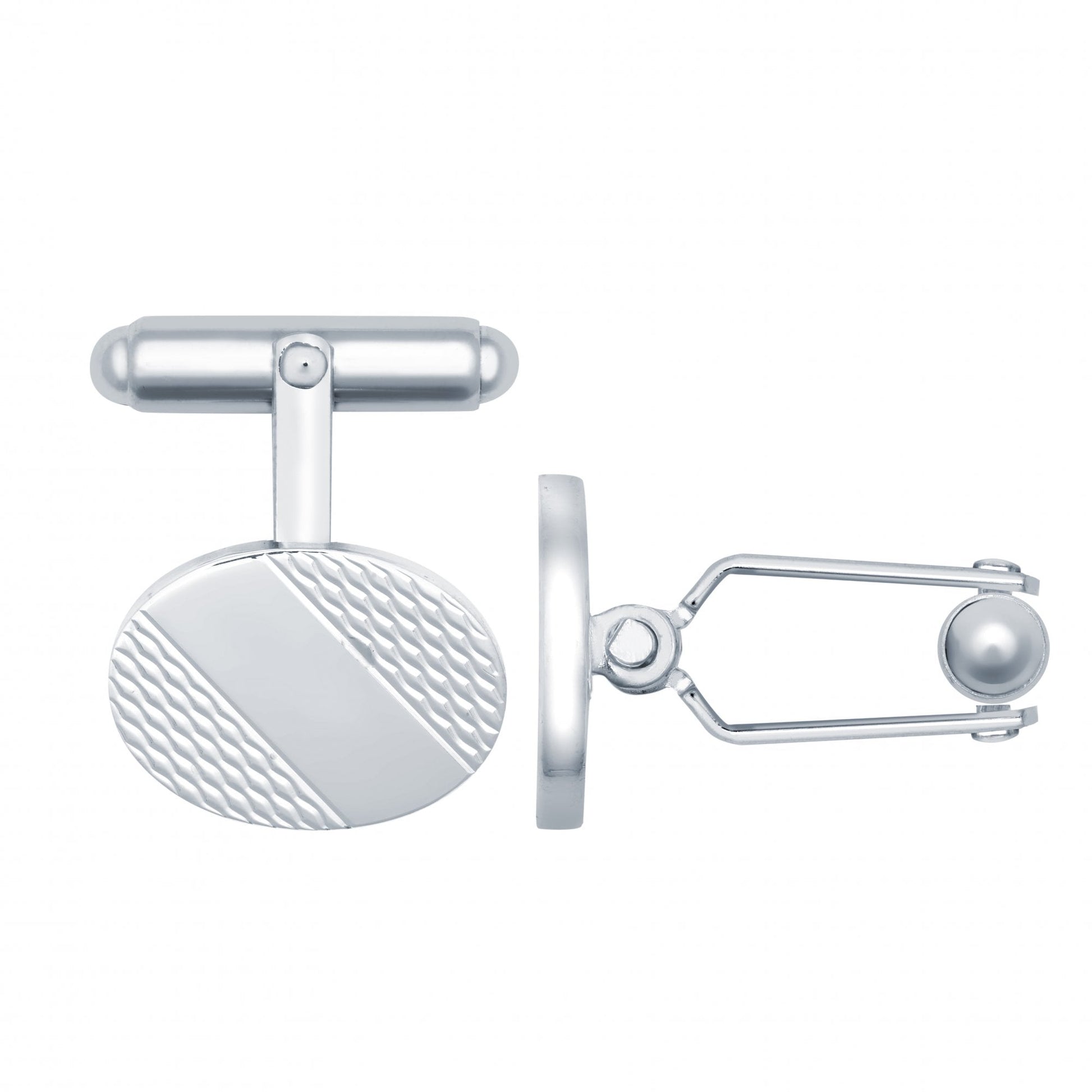 925 Silver Engine Turned Oval Cufflinks Swivel Backs