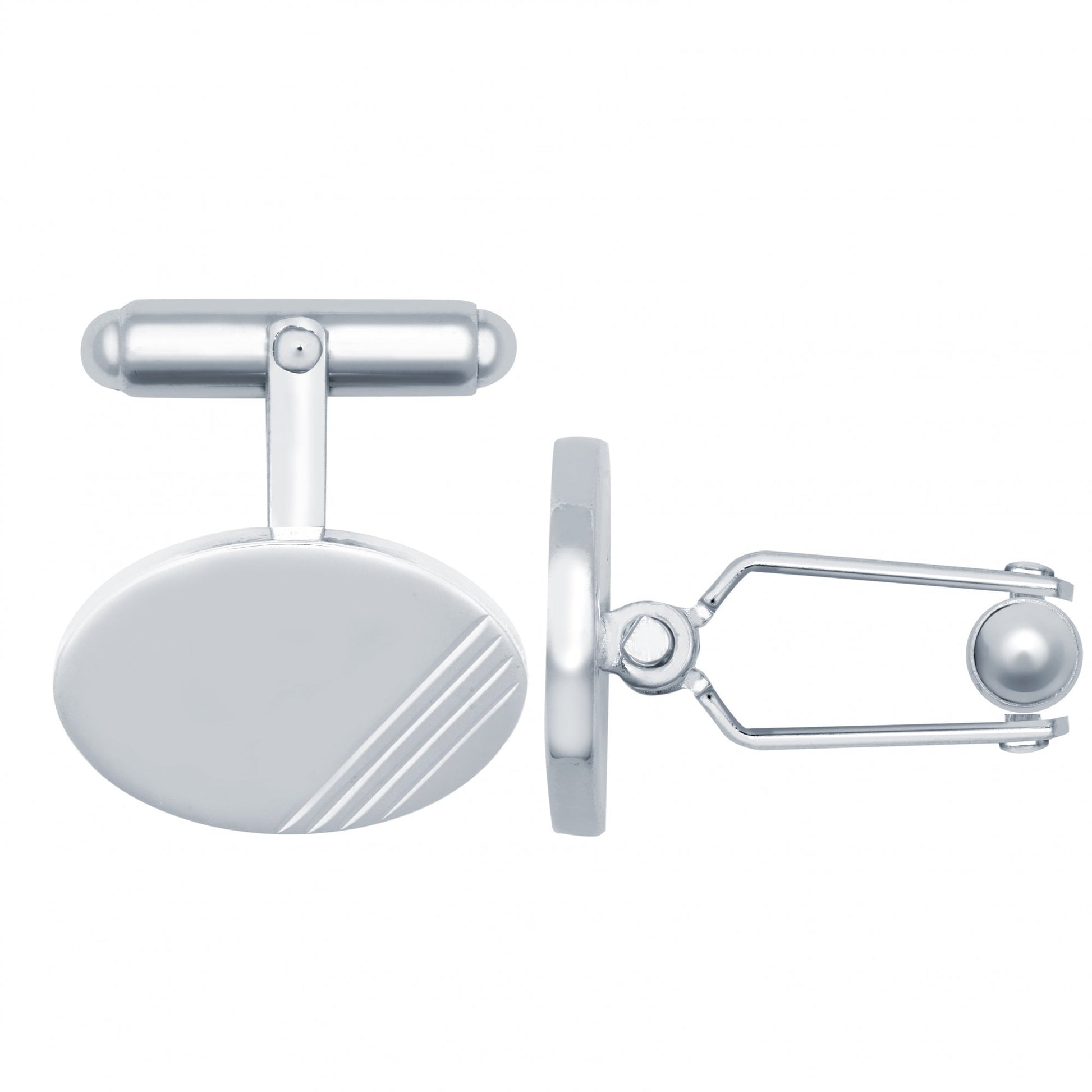 925 Silver Diamond Cut Oval Cufflinks Swivel Backs