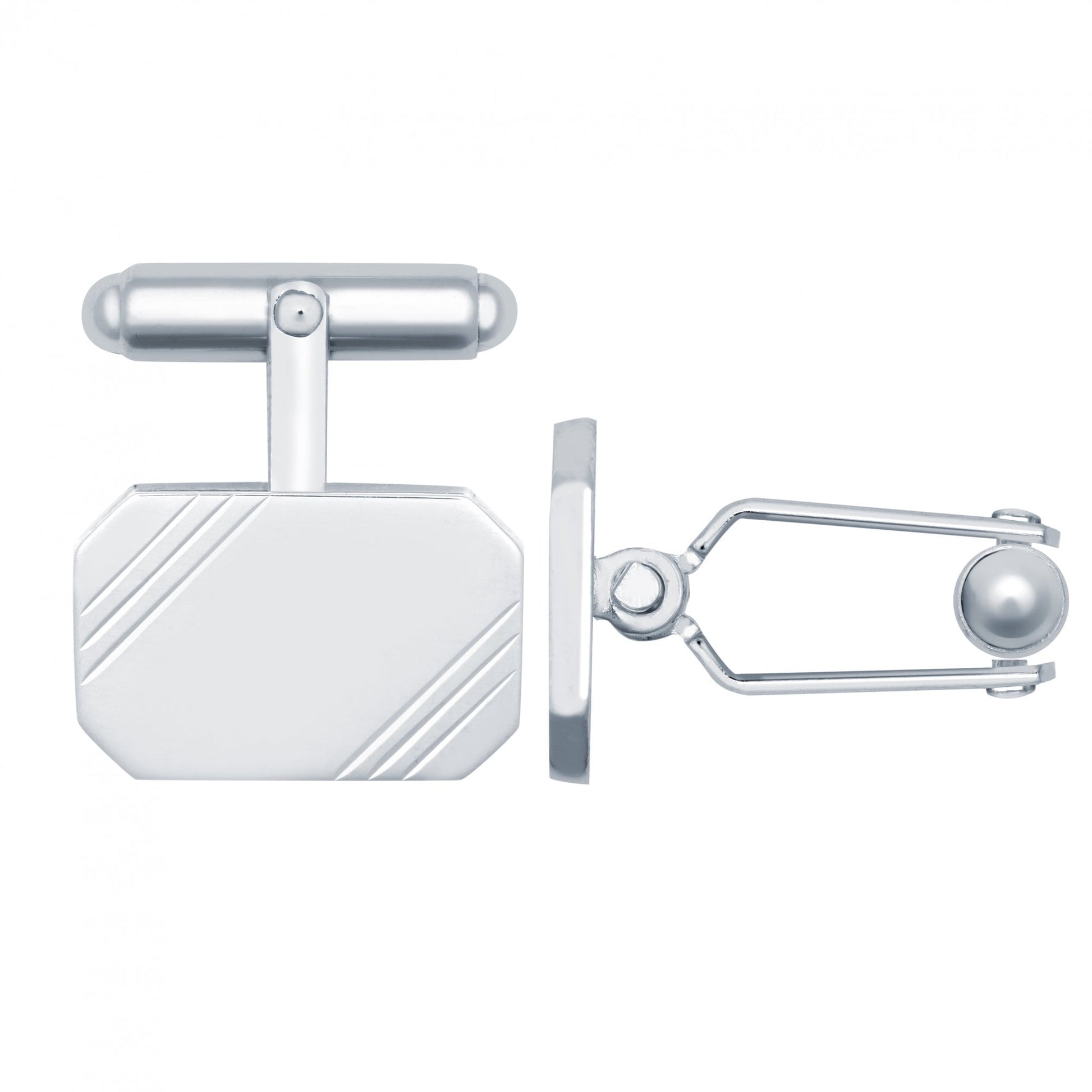 925 Silver Diamond Cut Rectangular Cufflinks Swivel Backs