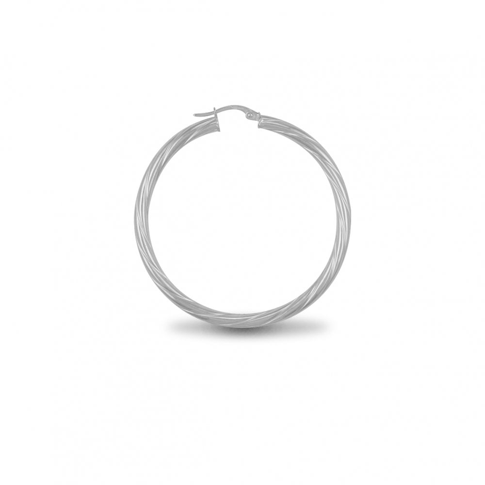 925 Silver 3mm Twist Hoop Earrings 40mm