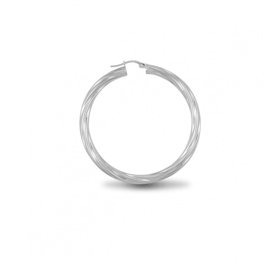 925 Silver 4mm Twist Hoop Earrings 46mm