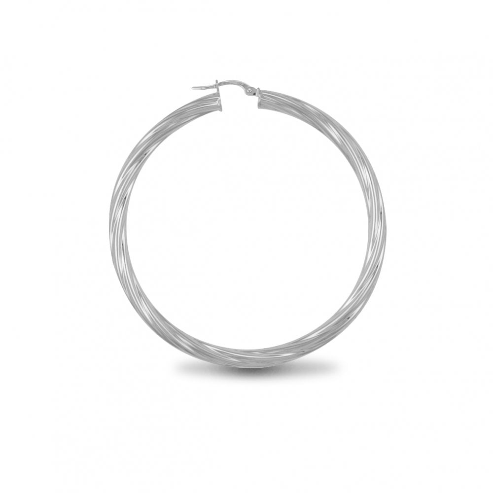 925 Silver 4mm Twist Hoop Earrings 56mm