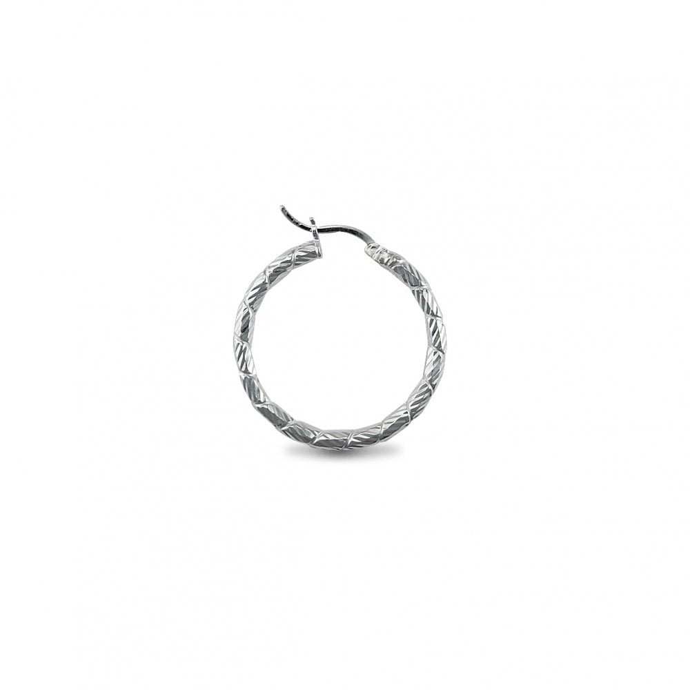 925 Silver 3mm Ribbed Hoop Earrings 30.0mm