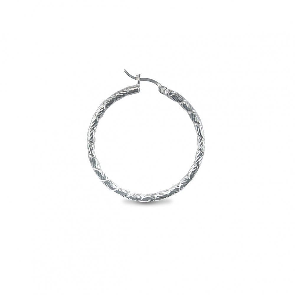 925 Silver 3mm Ribbed Hoop Earrings 40.0mm