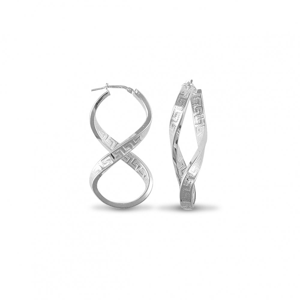 925 Silver Greek Key Figure of Eight Hoop Earrings