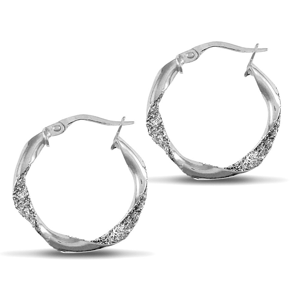 925 Silver Glitter Hoop Earrings 21mm