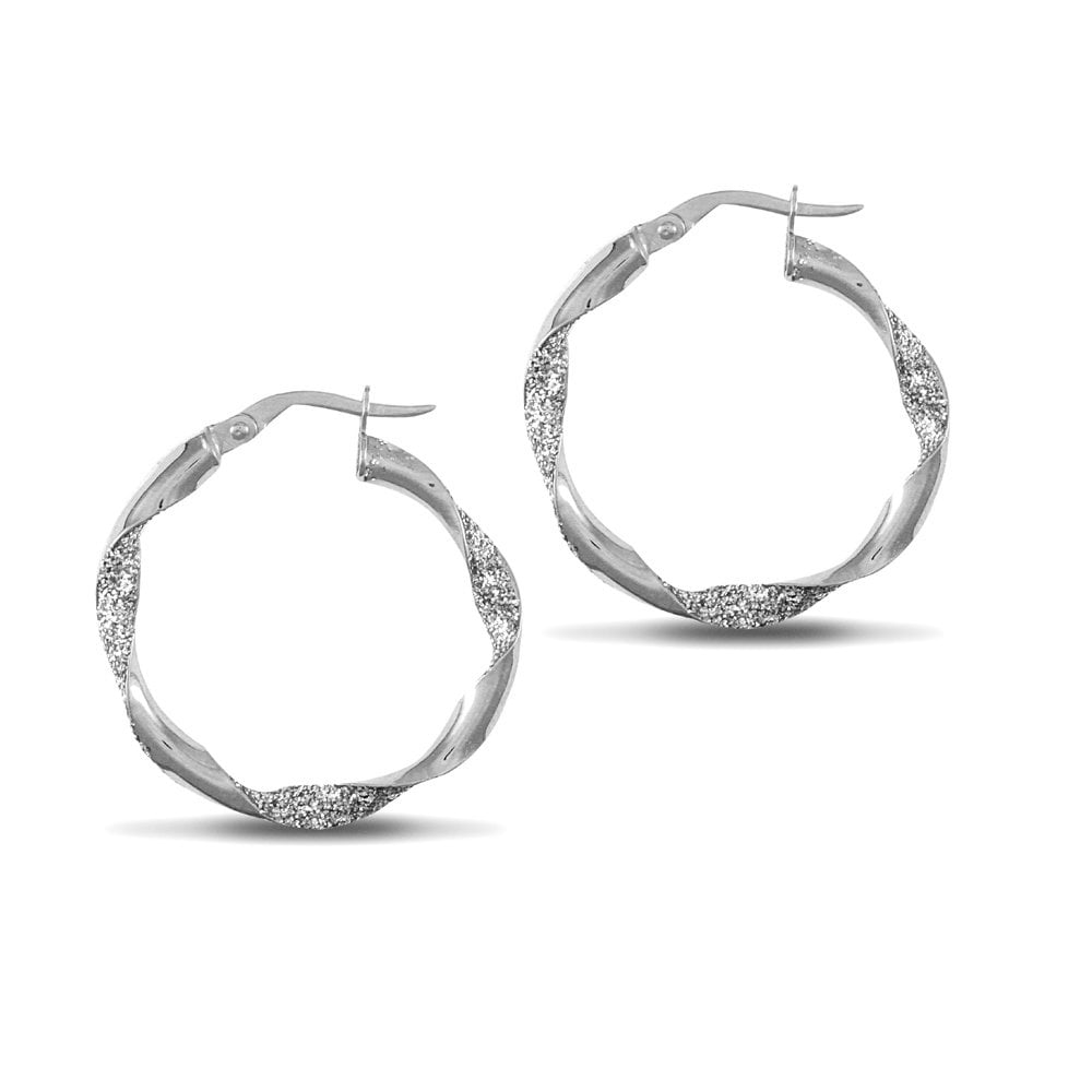 925 Silver Glitter Hoop Earrings 25mm