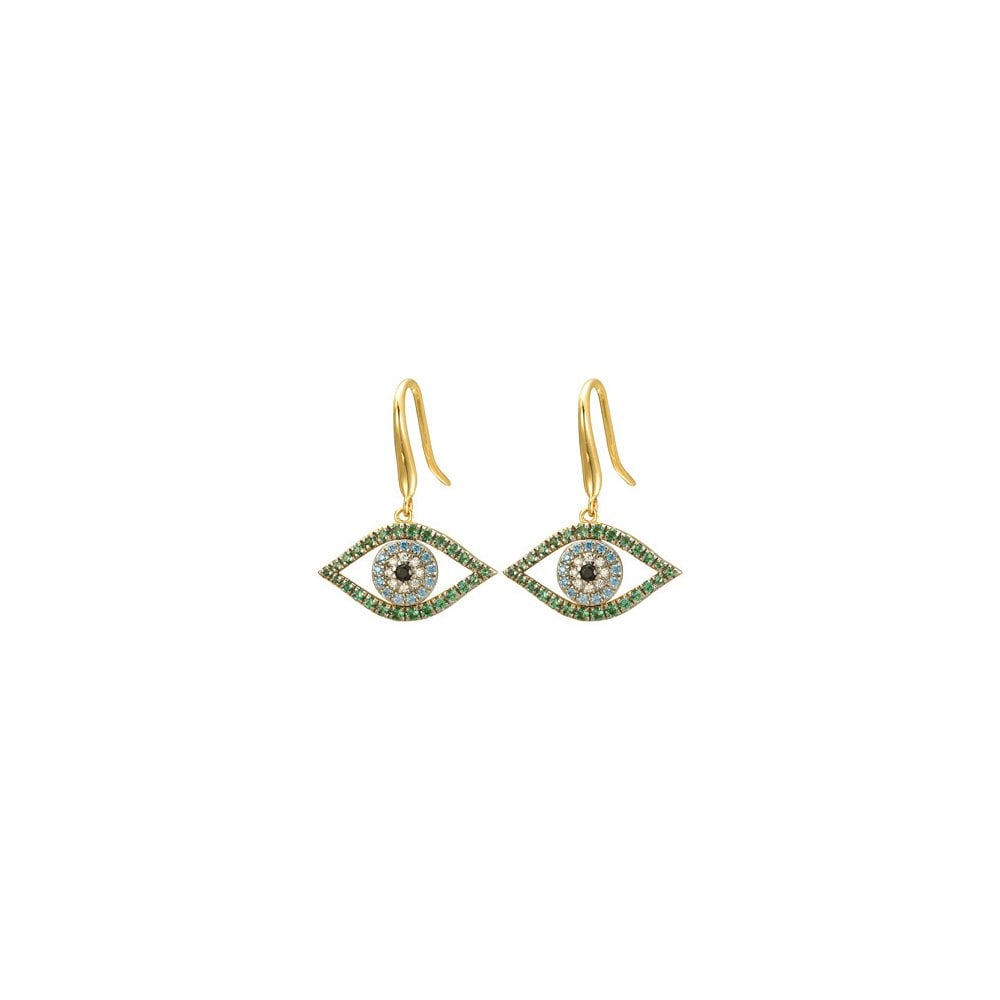 925 Silver 14ct Gold Plated CZ SetEvil Eye Earrings
