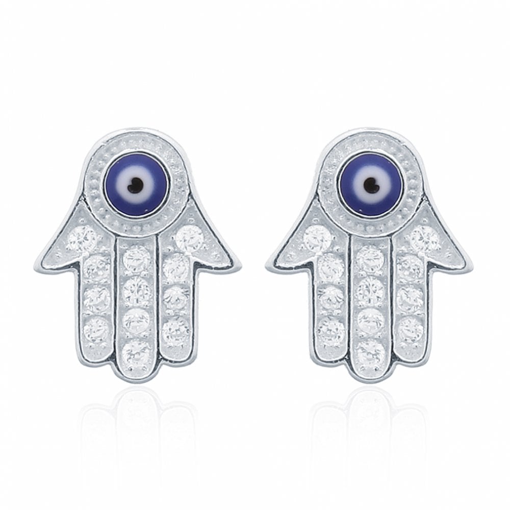 925 Silver CZ Set Hamsa Earrings