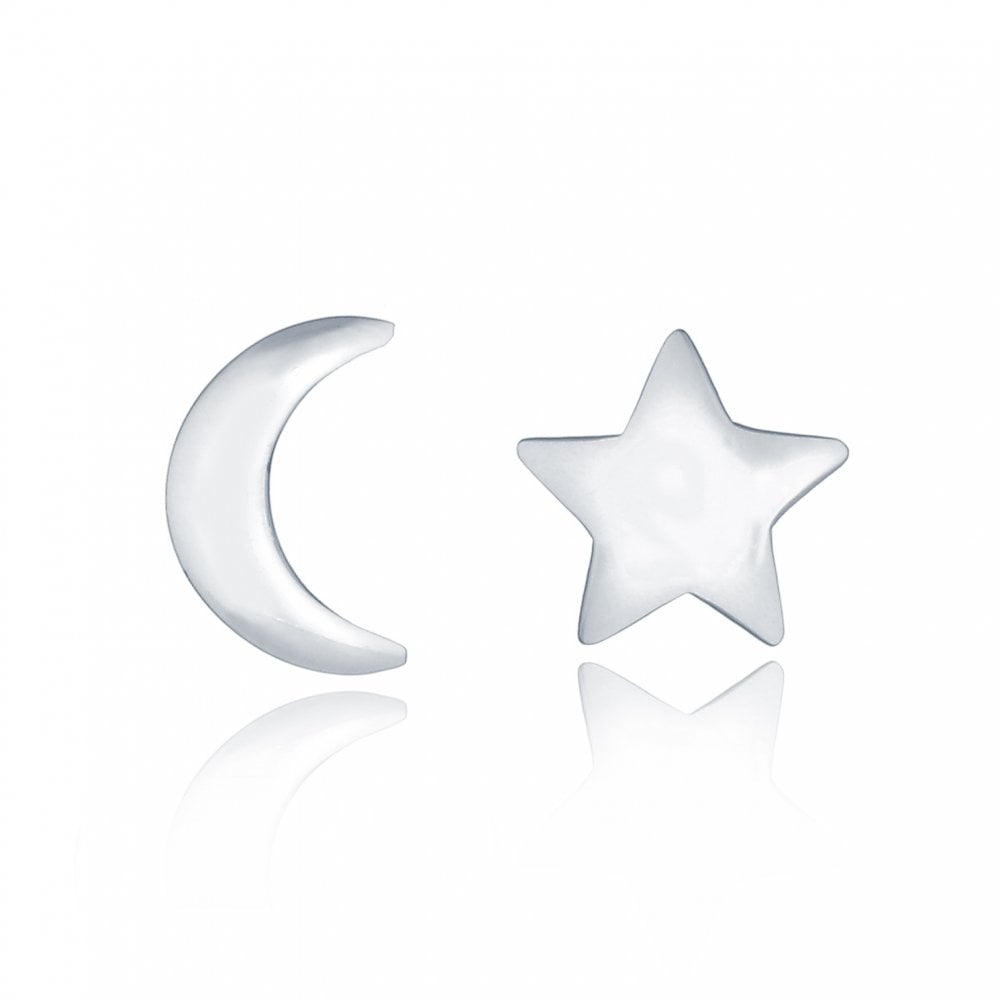 925 Silver Moon & Star Stud Earrings