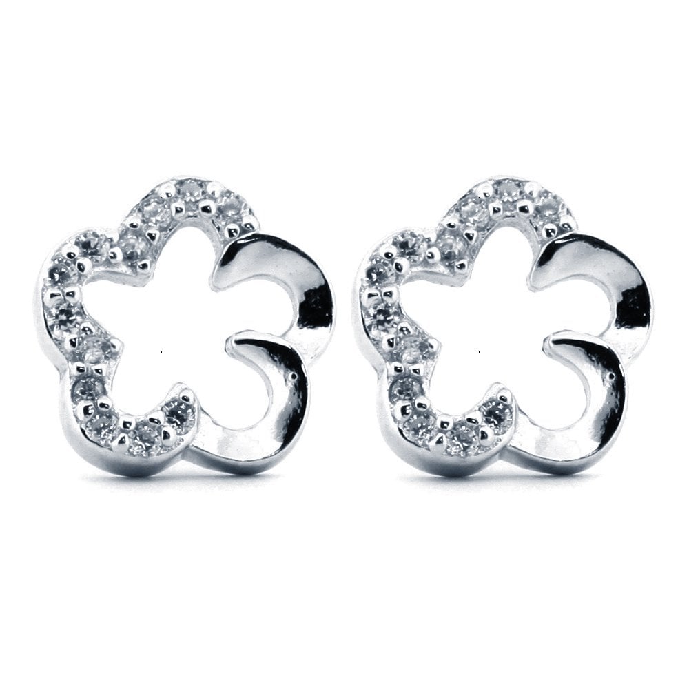 925 Silver Rhodium Plated CZ Set Clover Studs