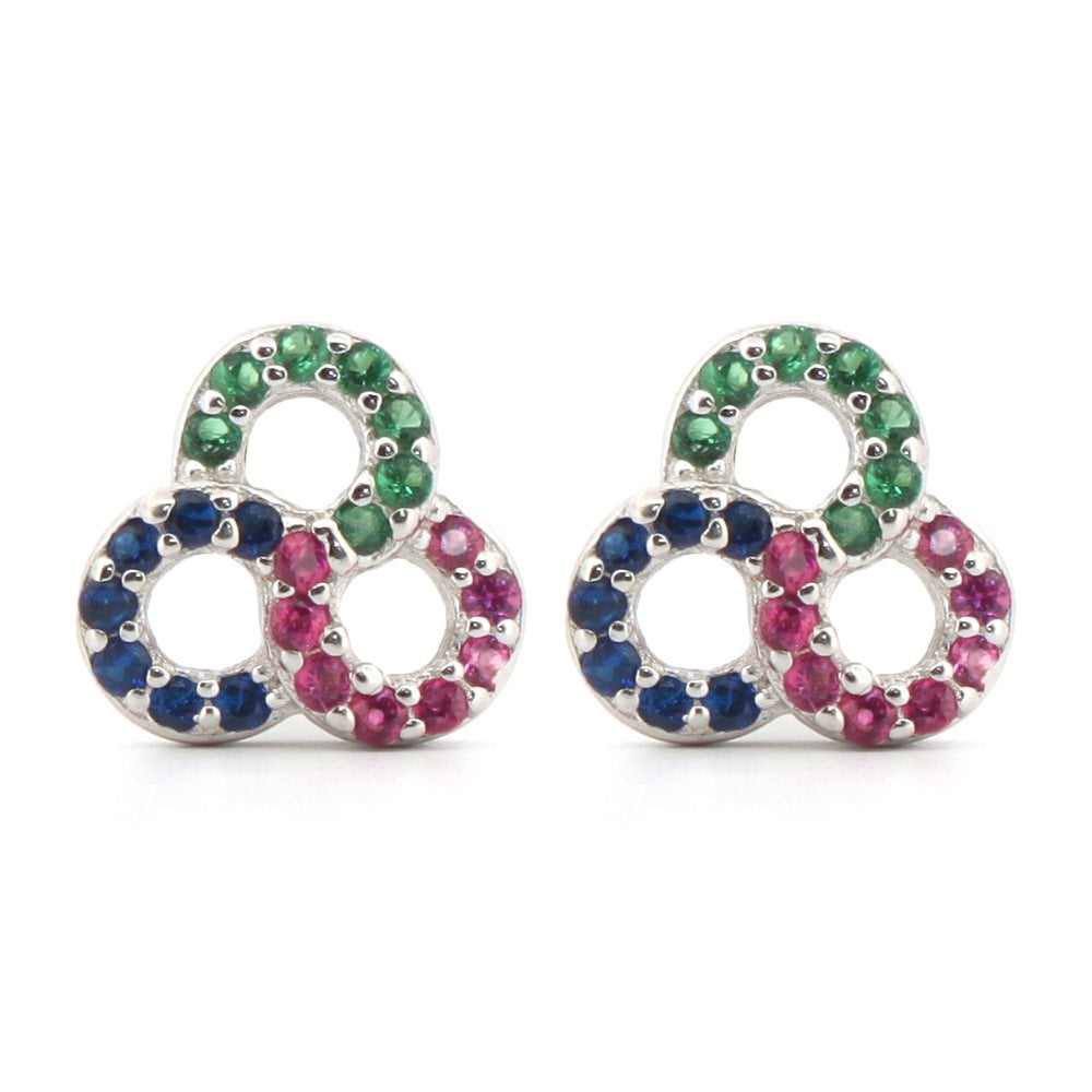 925 Silver Rhodium Plated Multi Col CZ Studs