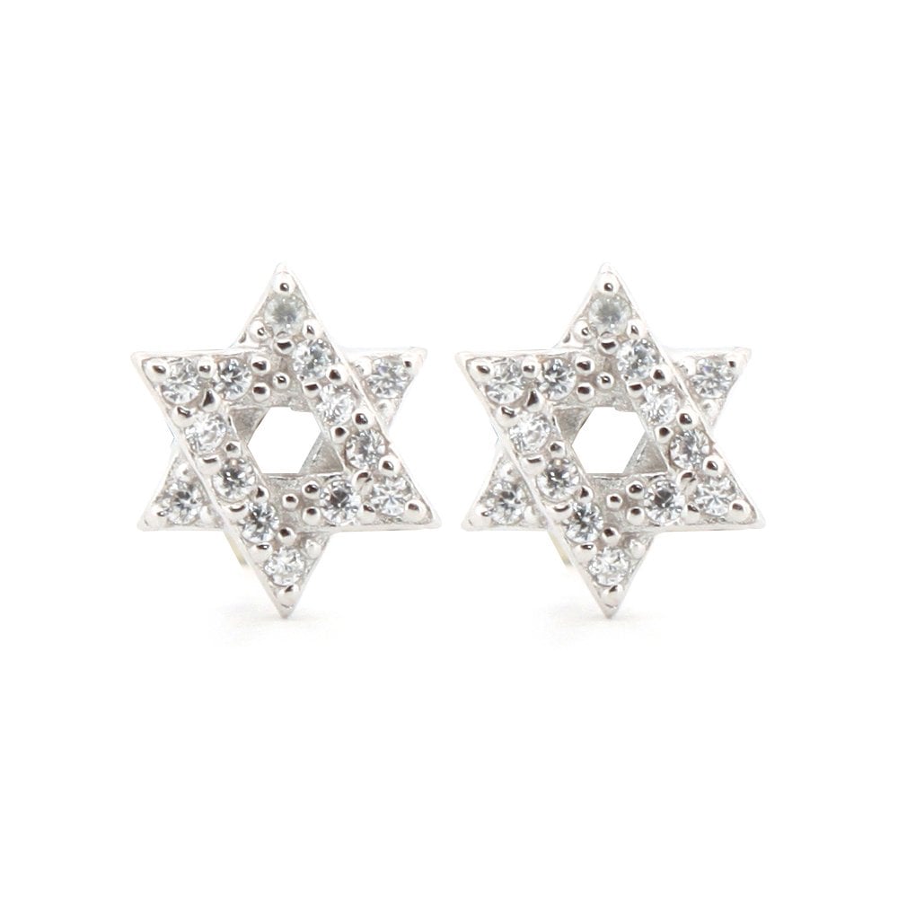 925 Silver Rhodium Plated CZ Set Star of David Studs