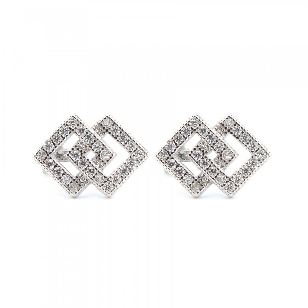 925 Silver Rhodium Plated CZ Set Studs