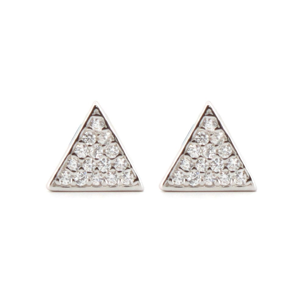 925 Silver Rhodium Plated CZ Set Triangle Studs