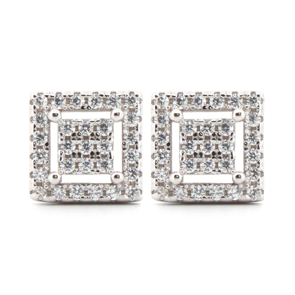 925 Silver Rhodium Plated CZ Set Studs