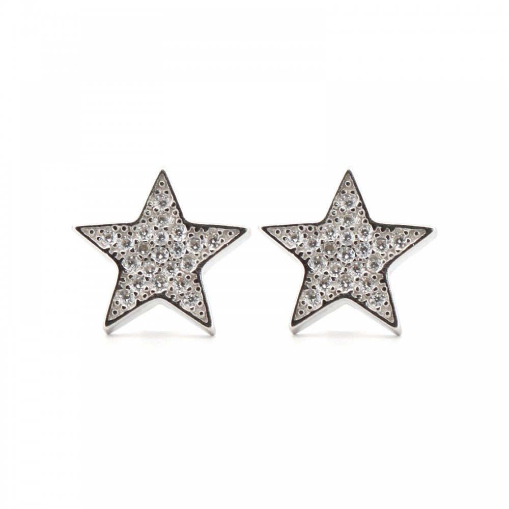 925 Silver Rhodium Plated CZ Set Star Studs