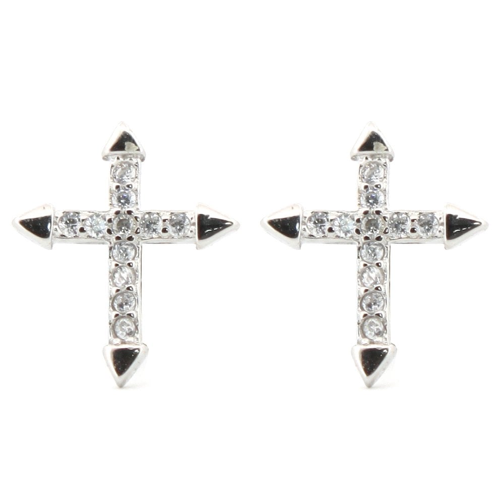 925 Silver Rhodium Plated CZ Set Cross Studs