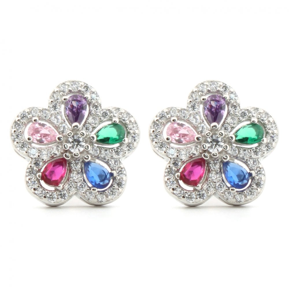 925 Silver Rhodium Plated CZ Set Studs