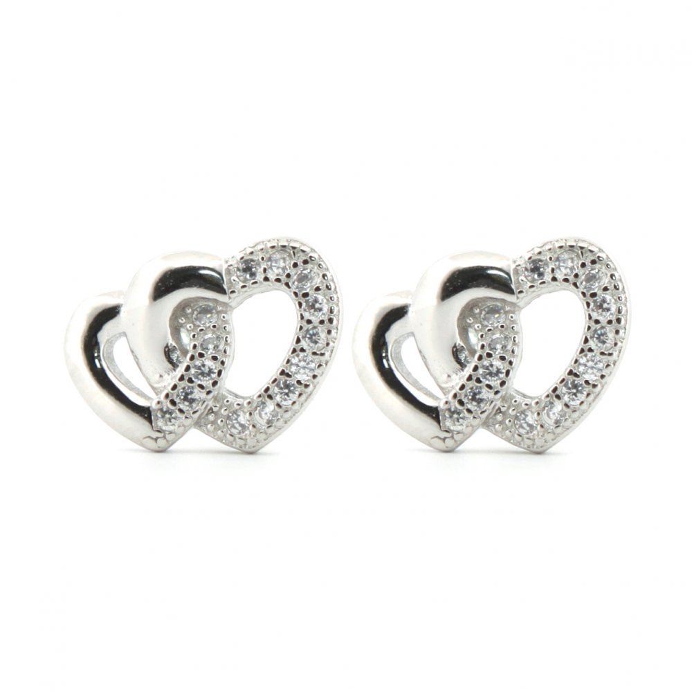 925 Silver Rhodium Plated CZ Set Heart Studs