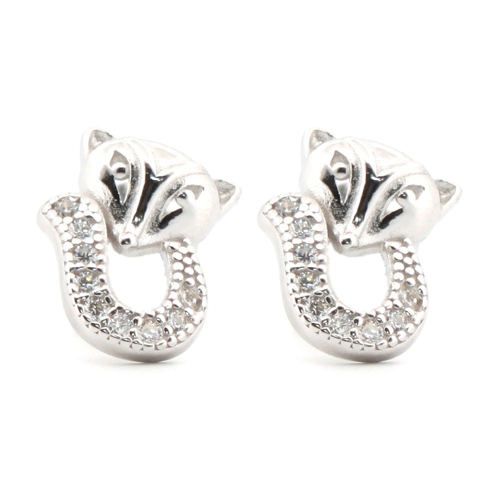 925 Silver Rhodium Plated CZ Set Cat Studs