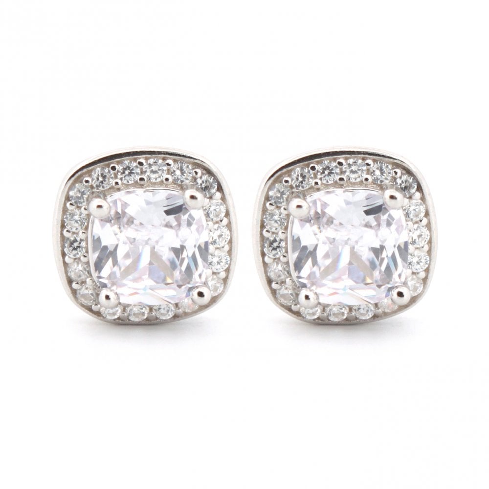 925 Silver Rhodium Plated CZ Set Studs