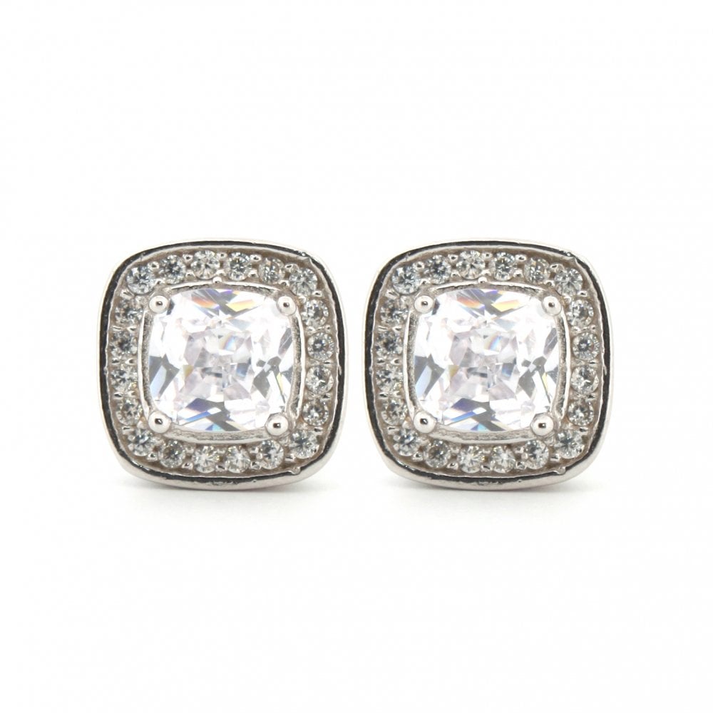 925 Silver Rhodium Plated CZ Set Studs